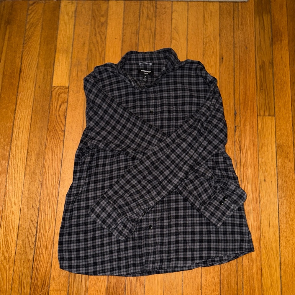Nordstrom Black and Gray Plaid Button-Up Shirt